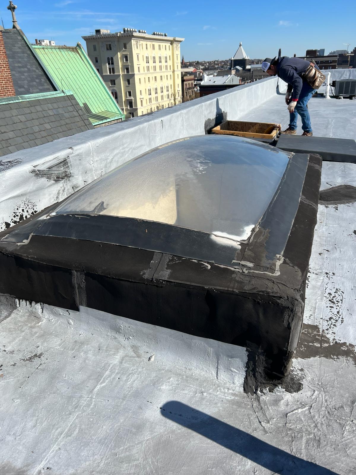 Rejuvenating around the perimeter of a skylight with Ecodur Coating Baltimore City, Maryland
